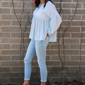 Baby Blu Peasant Blouse (Blu Pepper)